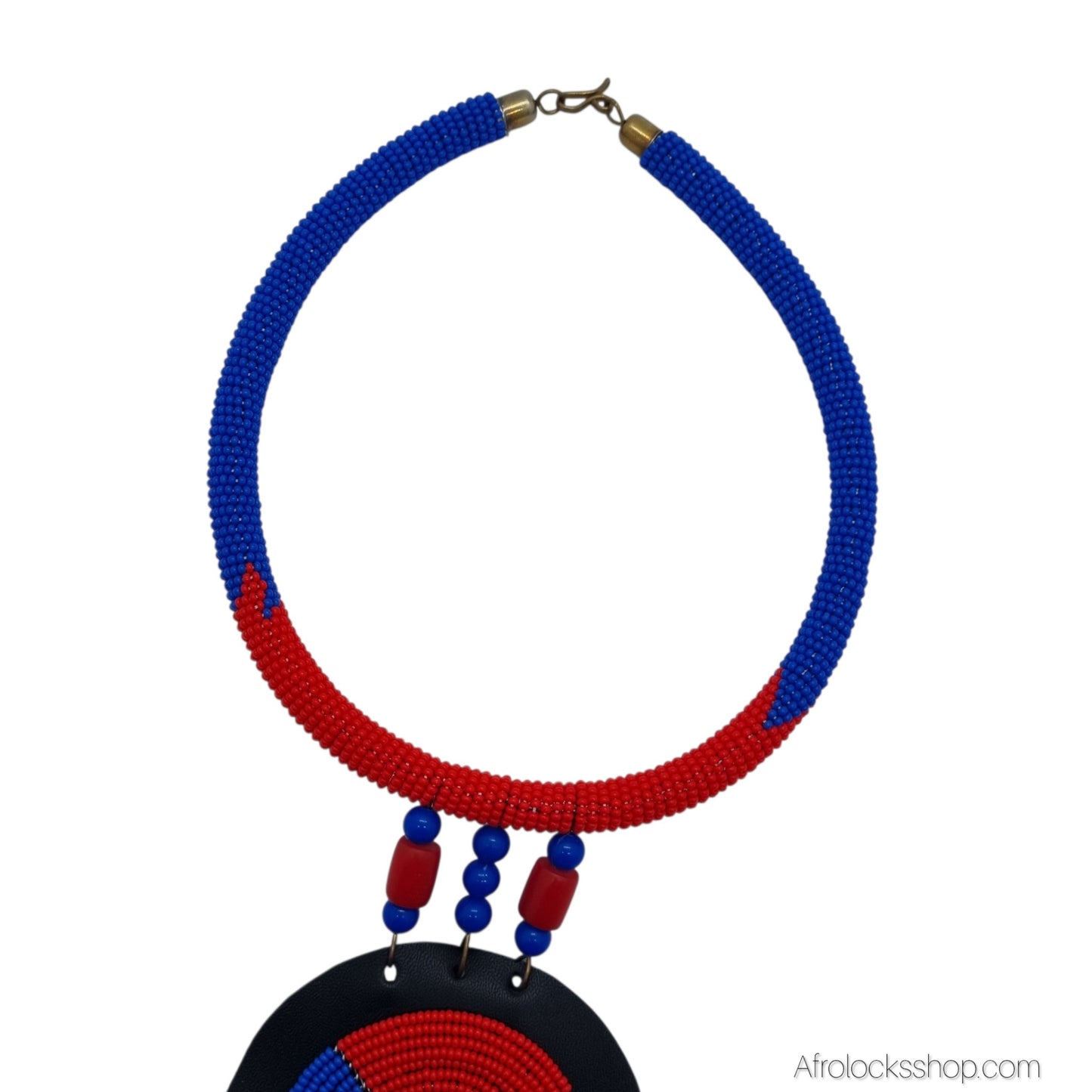 Collier plastron Maasai artisanal – cuir, laiton, crin & perles – 3 coloris
