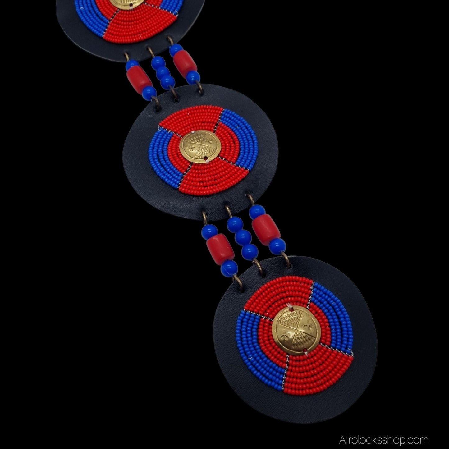 Collier plastron Maasai artisanal – cuir, laiton, crin & perles – 3 coloris