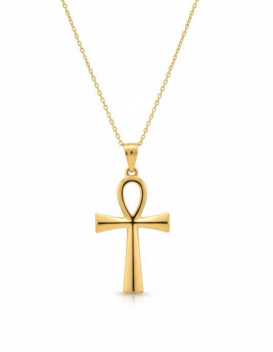 Collier Pendentif Ankh Acier Inoxydable Or - Clé de Vie Égyptienne