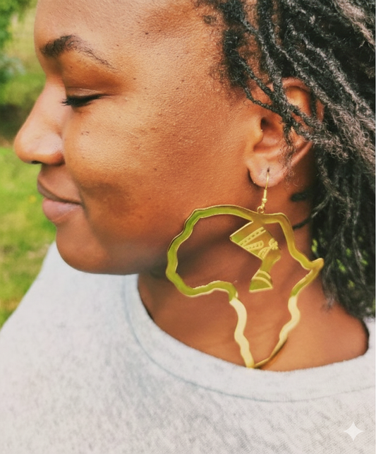 Boucles d’oreilles Afrique x Nefertiti – Acier inox 316L doré – Grandes 11 cm (hypoallergénique)