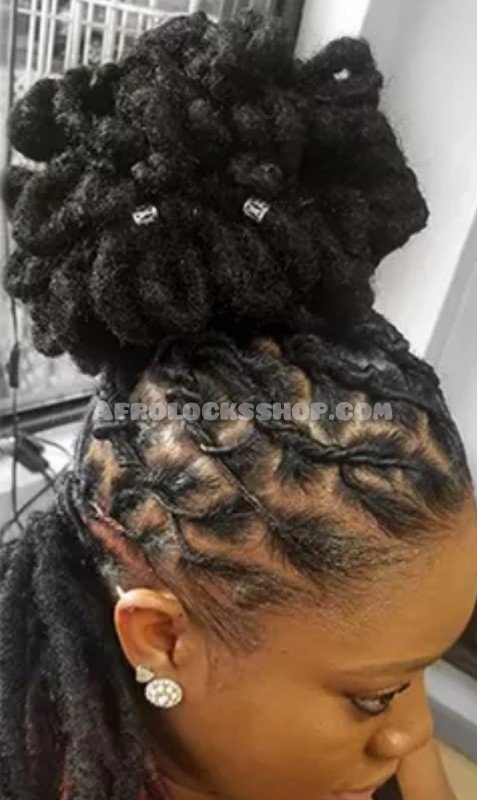 Faux chignon bun cheveux afros dreadlocks couleur noir 1B