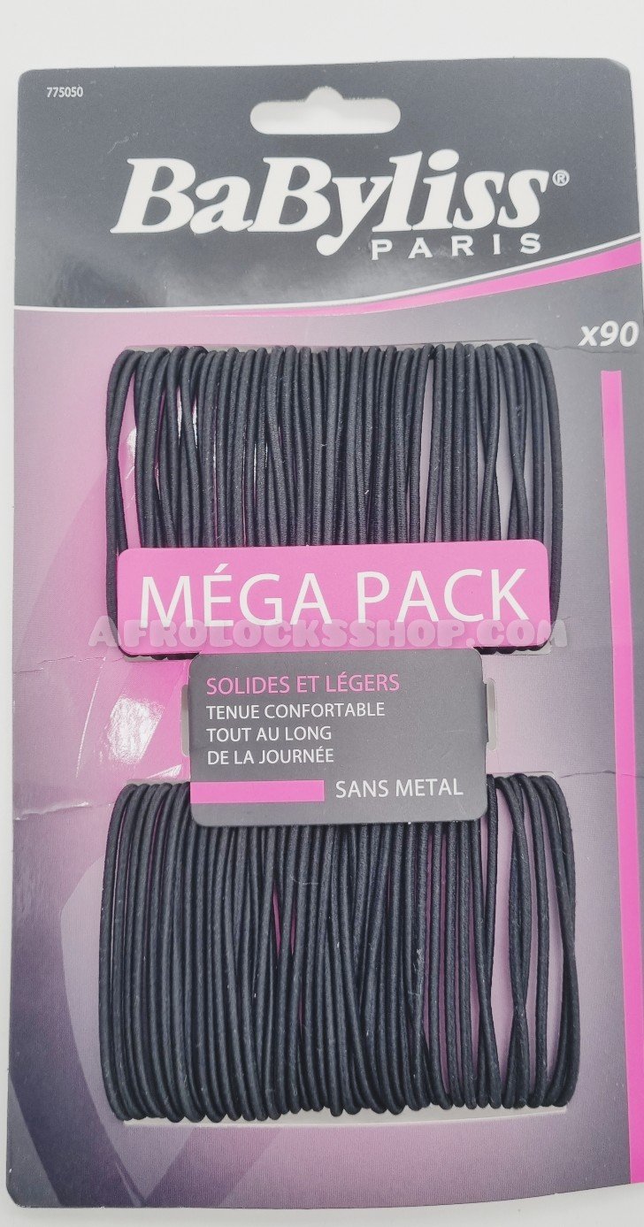Mega pack de 90 élastiques Babyliss sans métal noir ou multicolore-SQ3620082