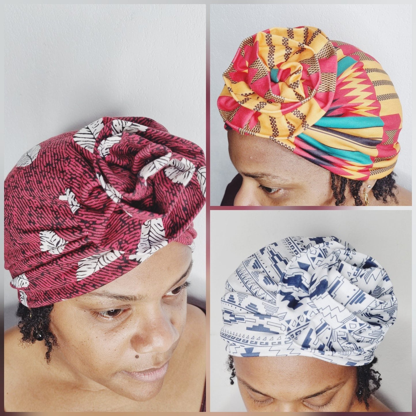Turban foulard pré attaché d'inspiration africaine avec grande fleur 3D-SQ3465560