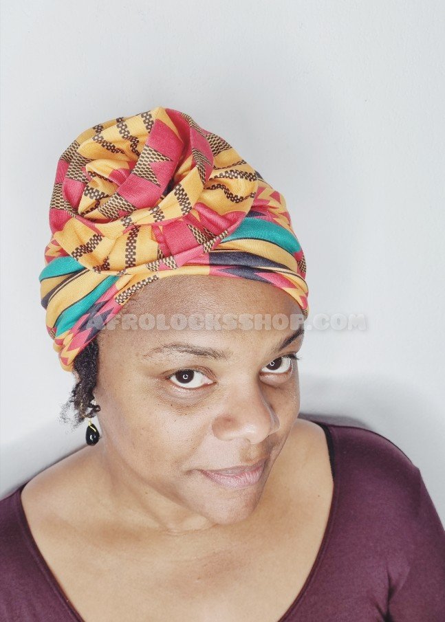 Turban foulard pré attaché d'inspiration africaine avec grande fleur 3D-SQ3465560