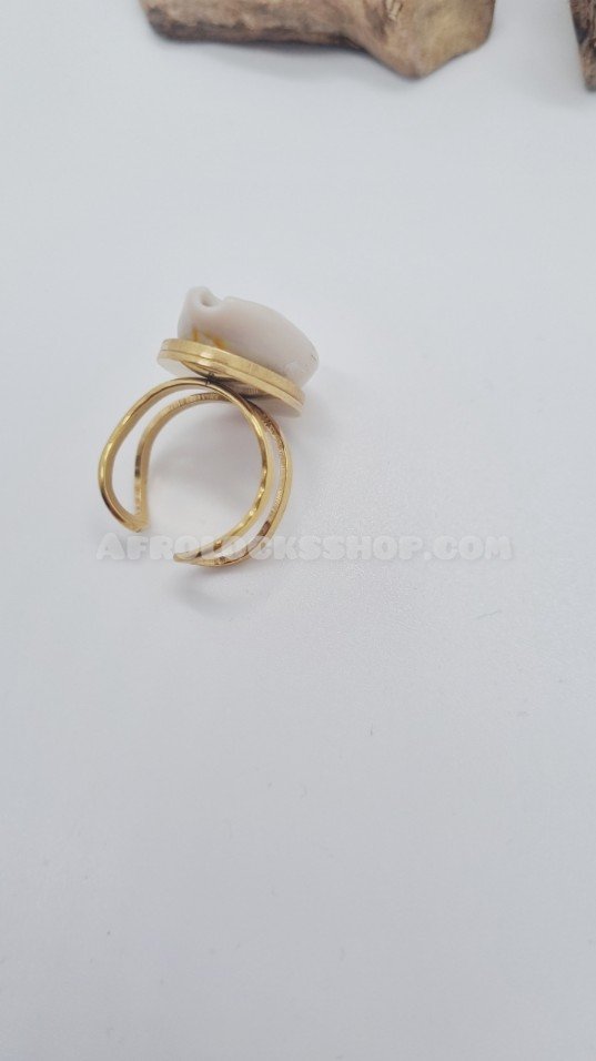 Bague acier inoxydable 316 L ornée d'un gros cauri naturel