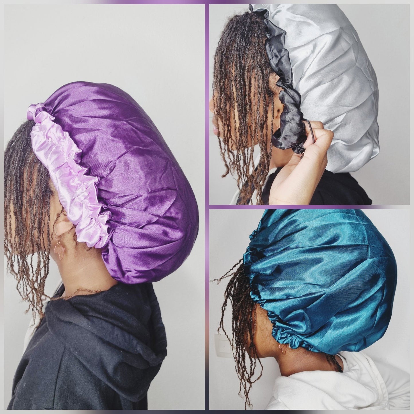 Bonnet de nuit réversible en satin avec lien coulissant ajustable-SQ1182515