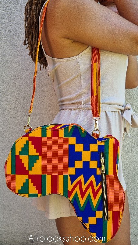 Sac forme Afrique en wax tons orangés
