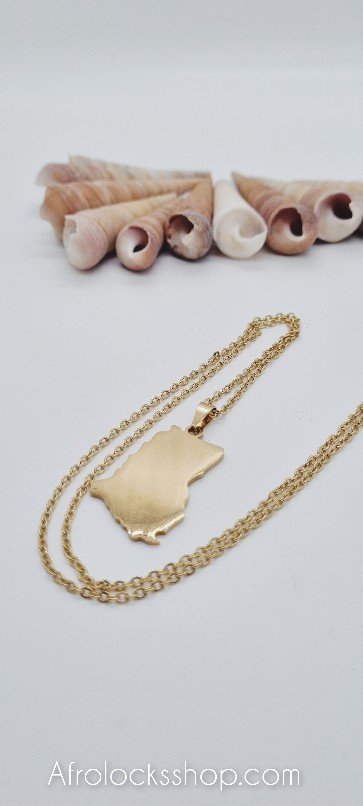 Chaîne et pendentif acier inoxydable carte du Ghana