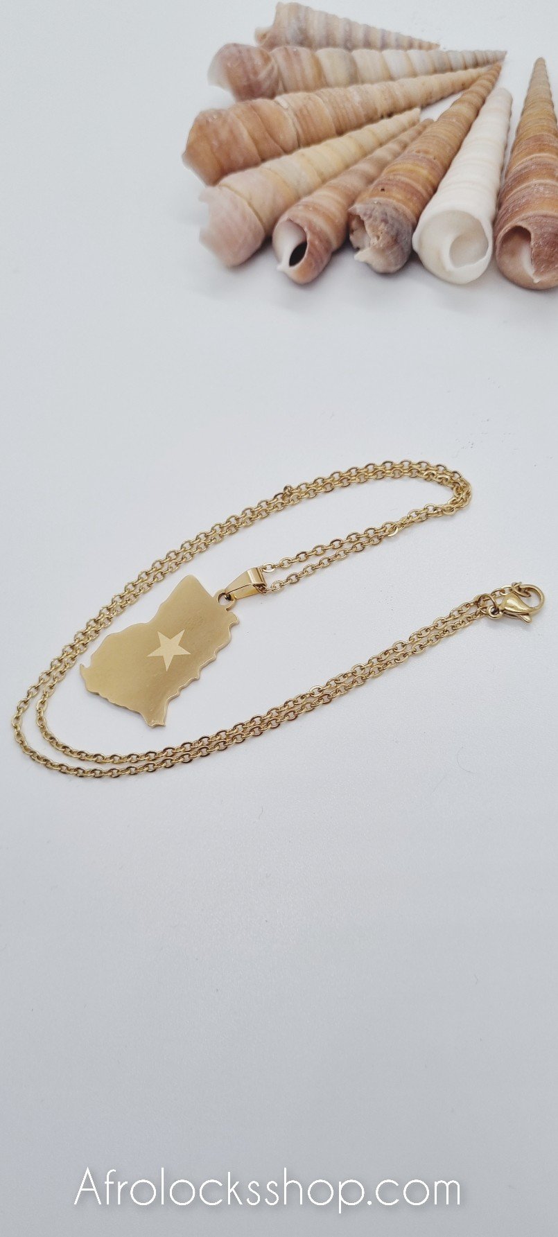 Chaîne et pendentif acier inoxydable carte du Ghana