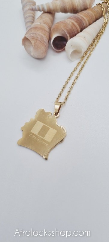 Chaîne et pendentif Côte d'Ivoire acier inoxydable