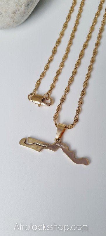 Chaîne et pendentif Gambie acier inoxydable