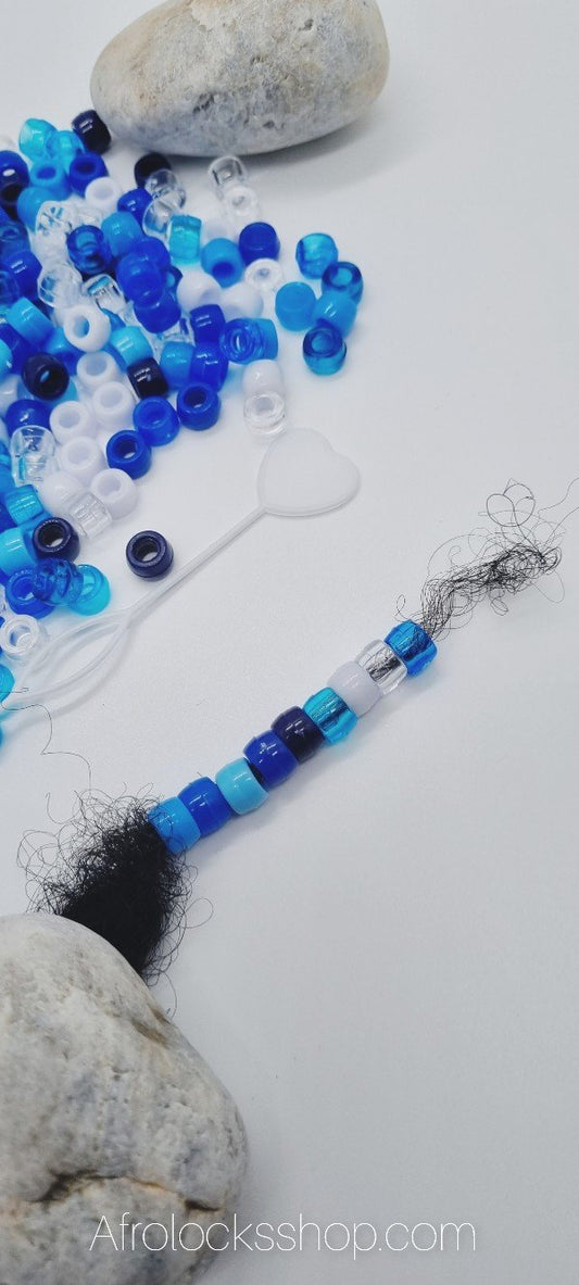 Lot bleu et blanc de centaines de perles-SQ6808625