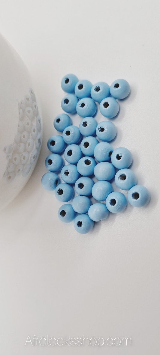 30 petites perles en bois bleu