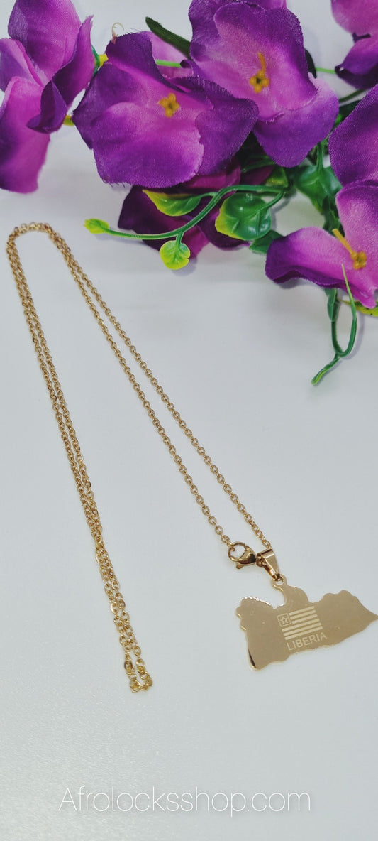 Collier chaîne pendentif Libéria plaqué or