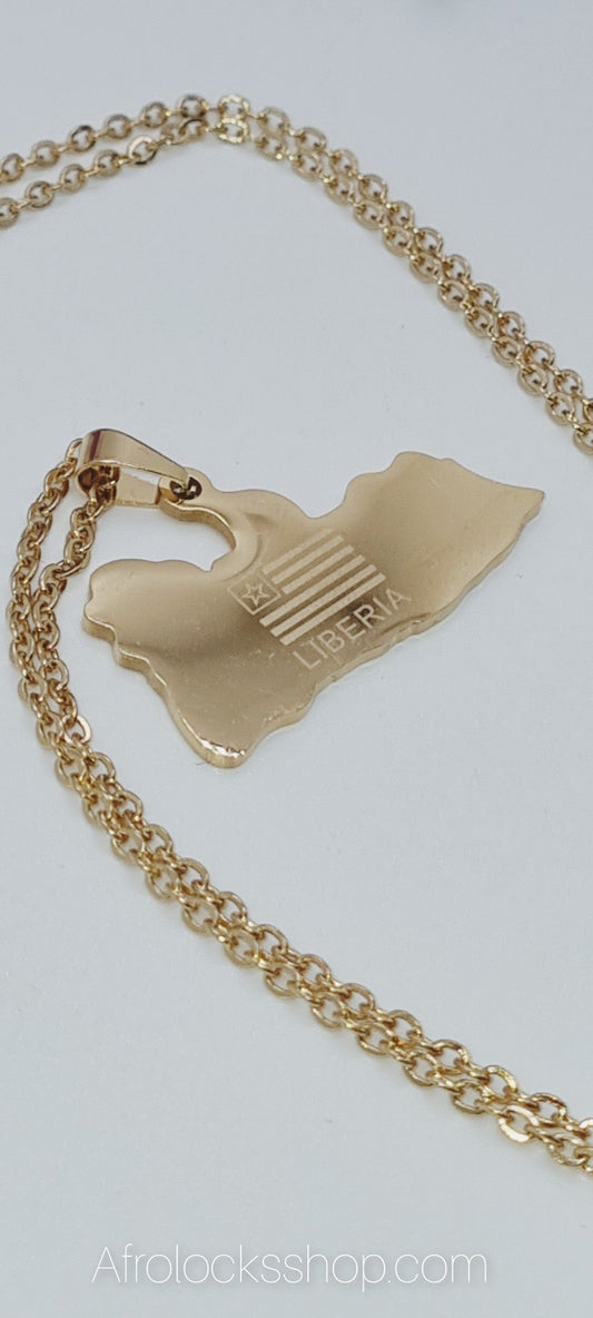 Collier chaîne pendentif Libéria plaqué or