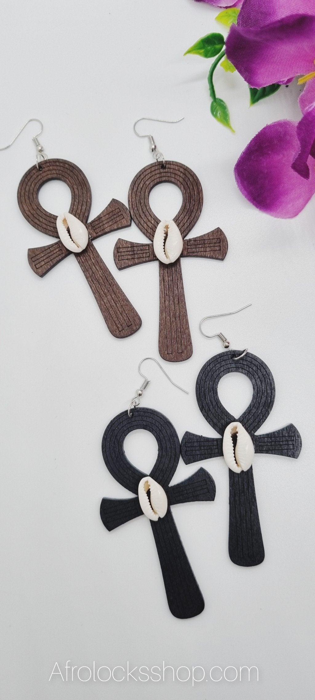 Boucles d'oreilles en bois avec cauri-SQ6581304