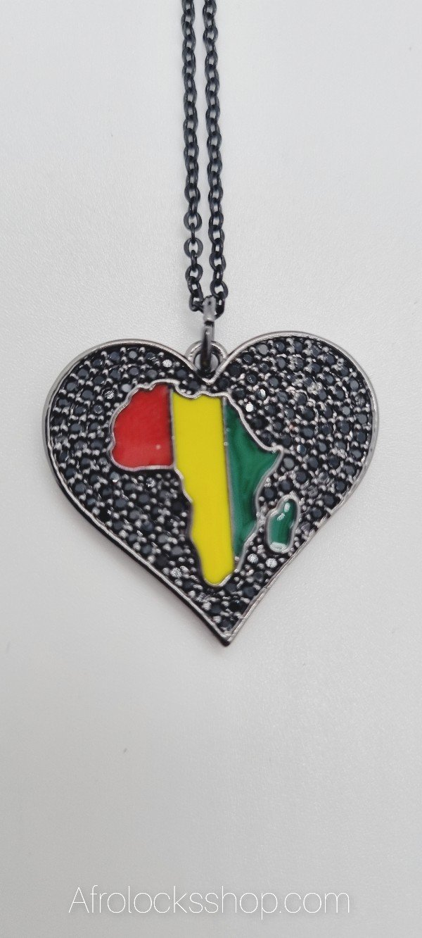 Chaîne coeur noir strass Afrique