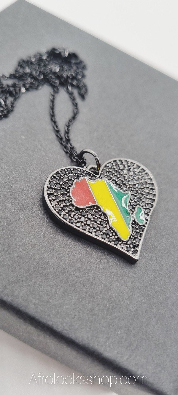 Chaîne coeur noir strass Afrique