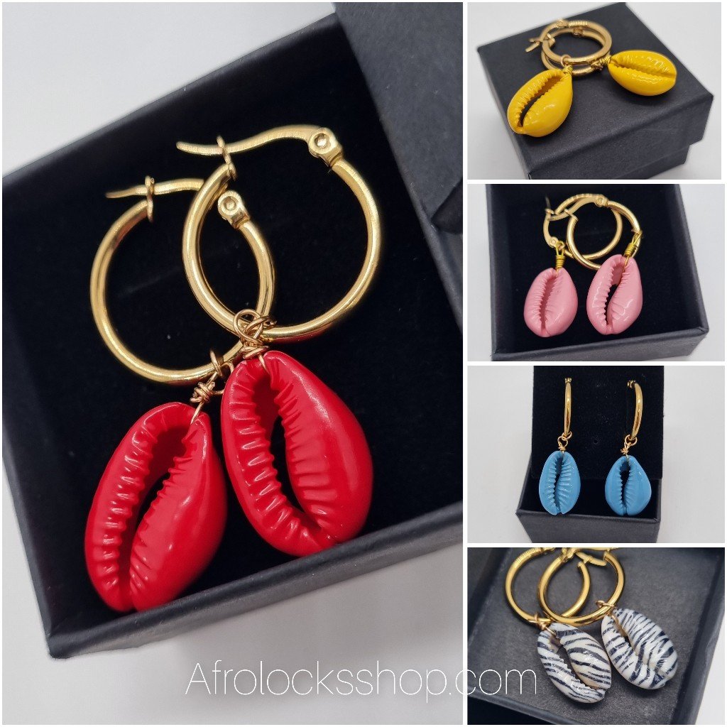 Boucles d'oreilles plaqué or cauris colorés-SQ1178340