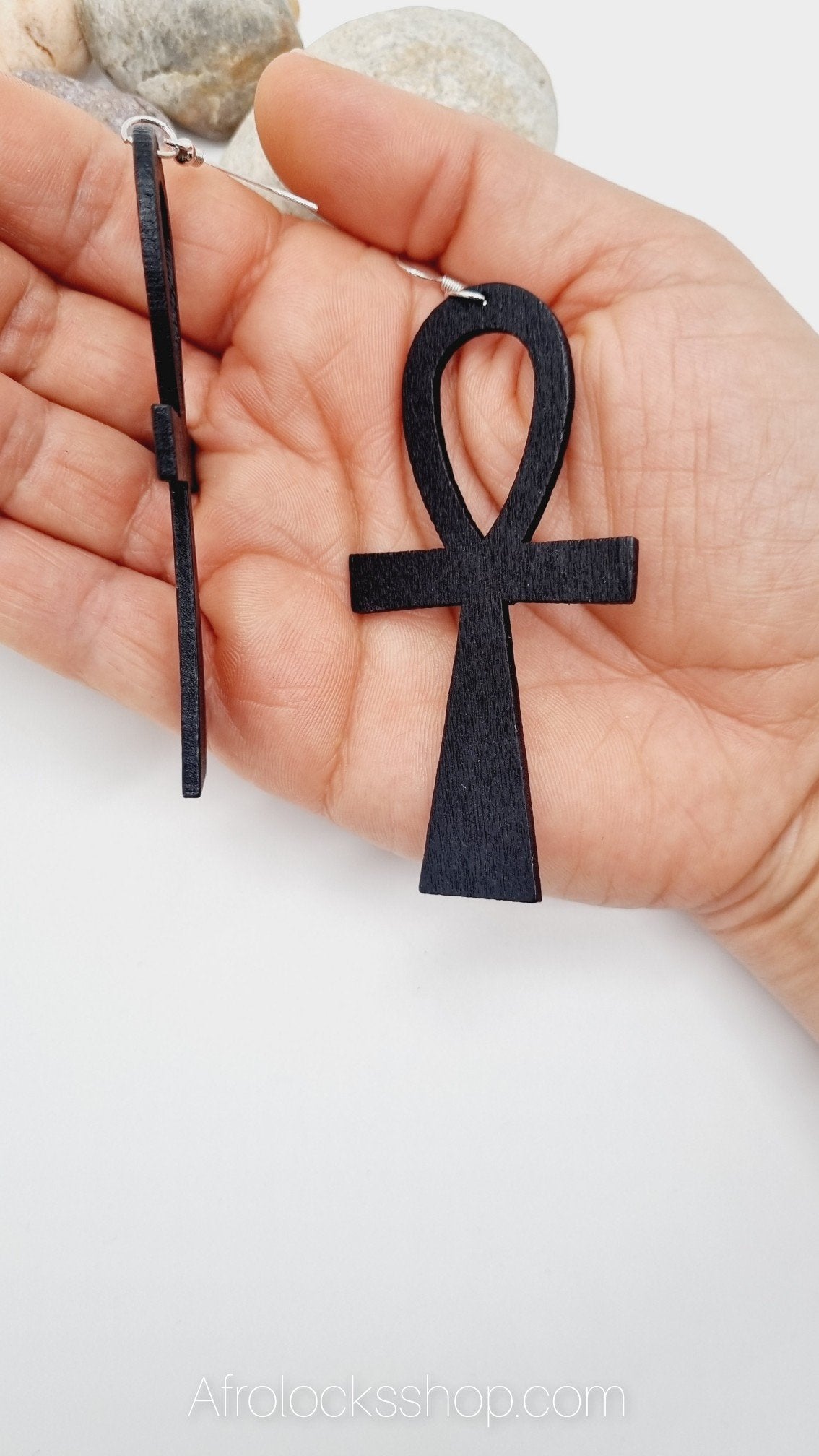 Boucles d'oreilles croix egyptienne ankh en bois