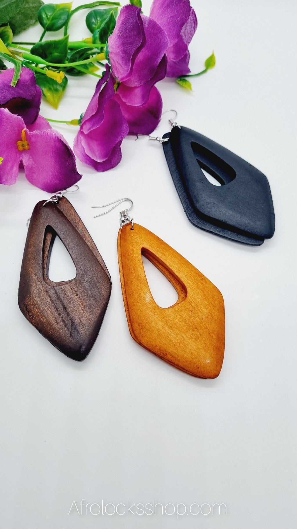 Boucles d'oreilles géométriques en bois naturel-SQ3615933