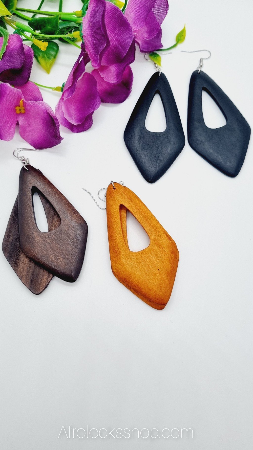 Boucles d'oreilles géométriques en bois naturel-SQ3615933