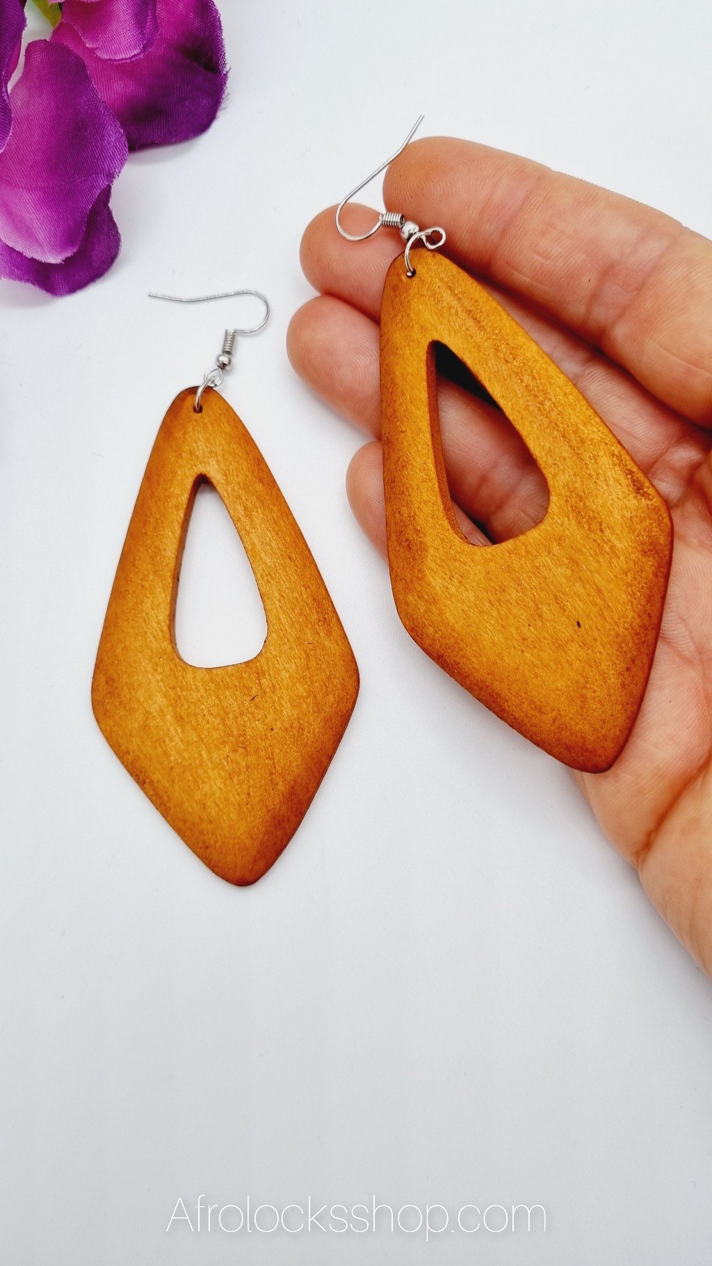 Boucles d'oreilles géométriques en bois naturel-SQ3615933
