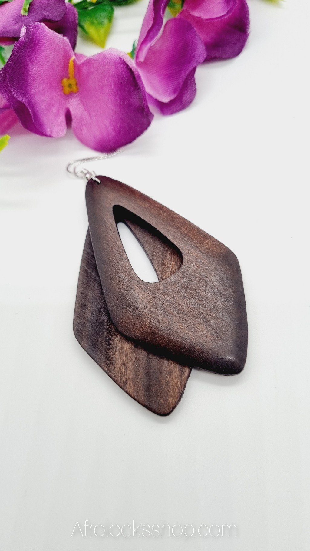 Boucles d'oreilles géométriques en bois naturel-SQ3615933