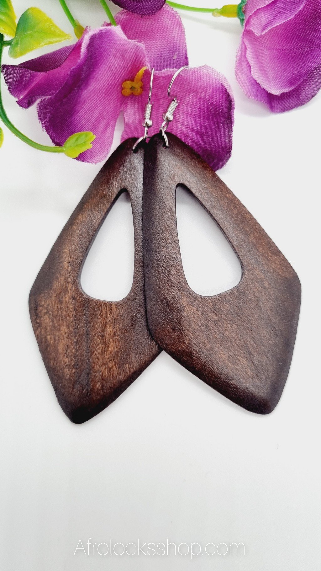 Boucles d'oreilles géométriques en bois naturel-SQ3615933