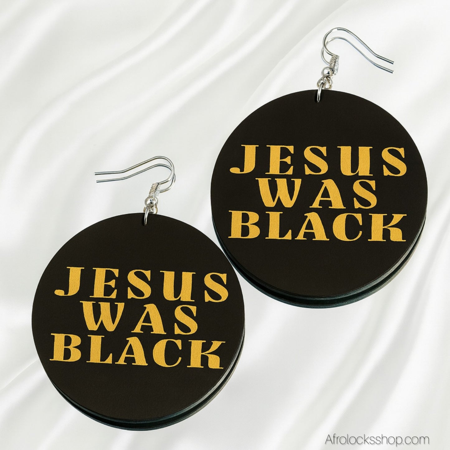 Boucles bois “Jesus Was Black” – 6 cm de diamètre - recto/verso