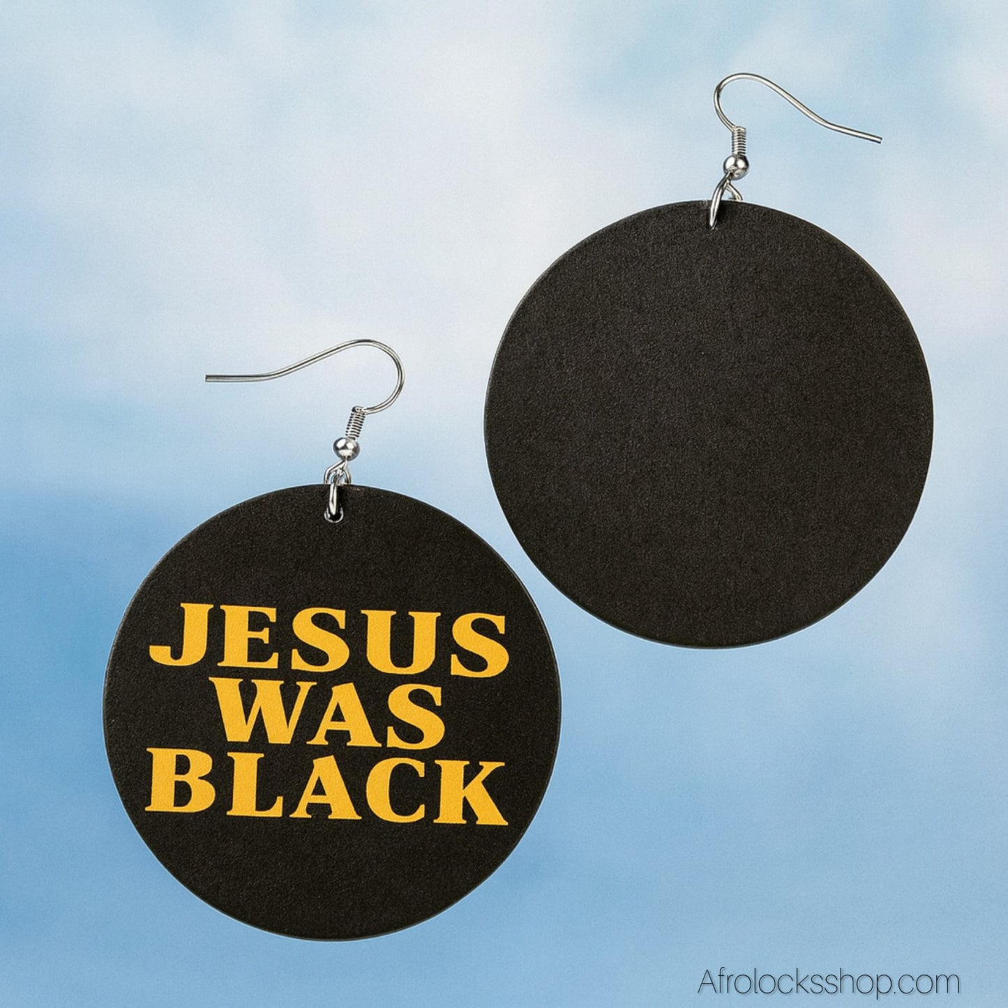 Boucles bois “Jesus Was Black” – 6 cm de diamètre - recto/verso