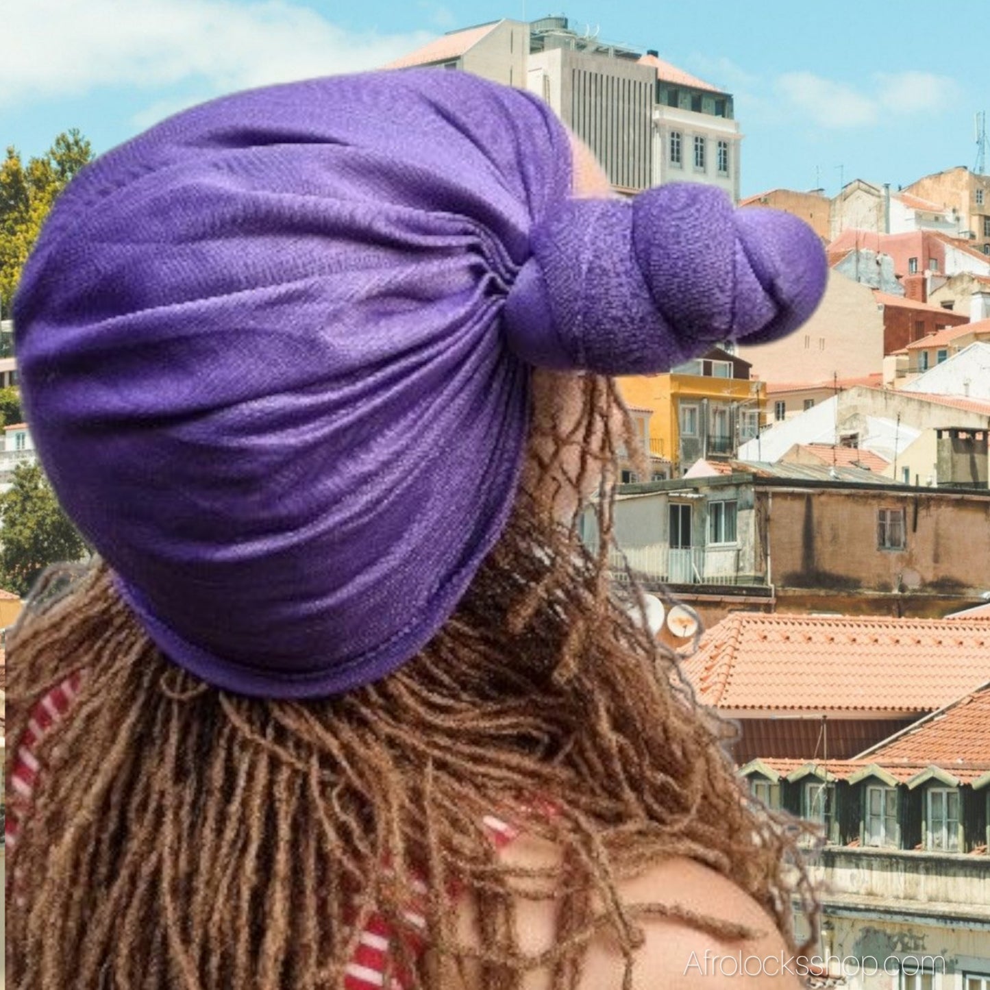 Knotted Wrap en Jersey – Turban à nœud pour locks & tresses (Violet ou Noir)