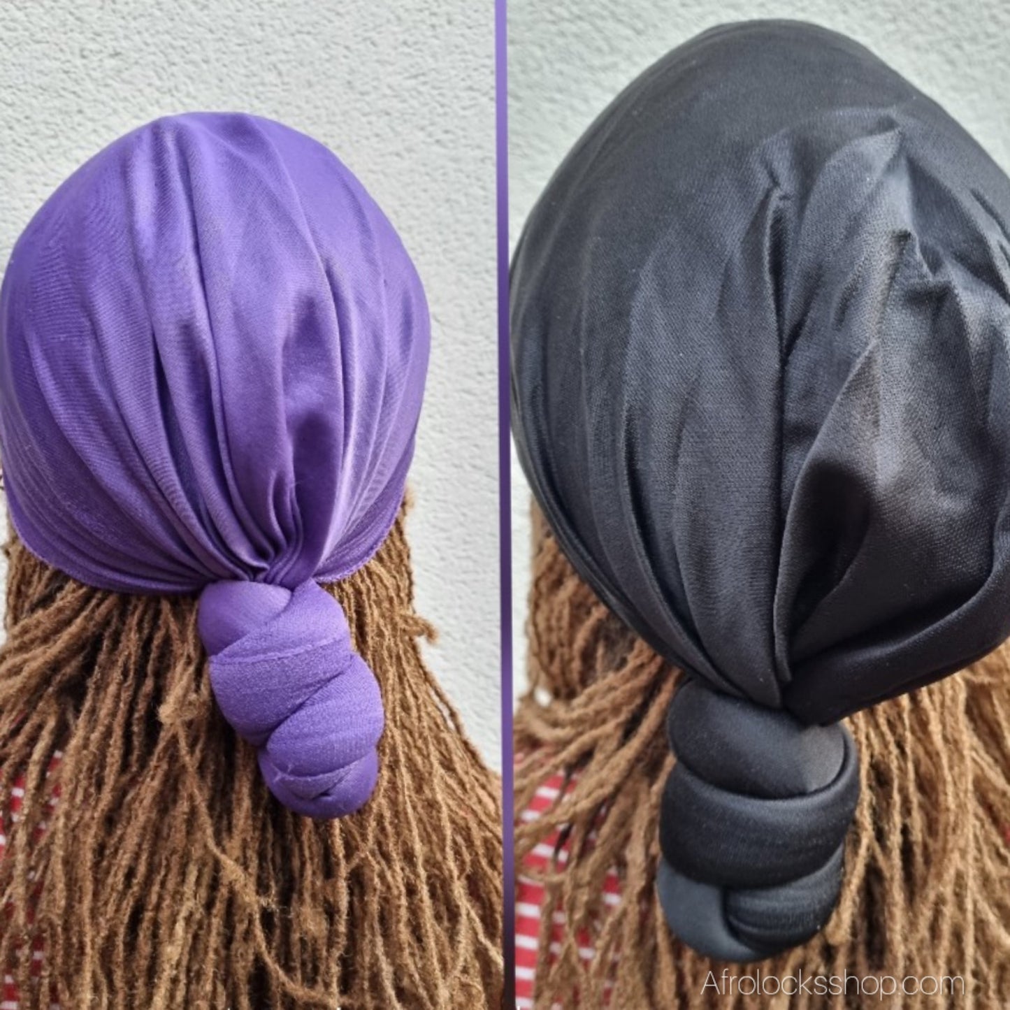Knotted Wrap en Jersey – Turban à nœud pour locks & tresses (Violet ou Noir)