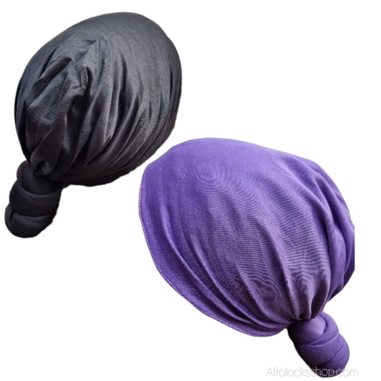 Knotted Wrap en Jersey – Turban à nœud pour locks & tresses (Violet ou Noir)