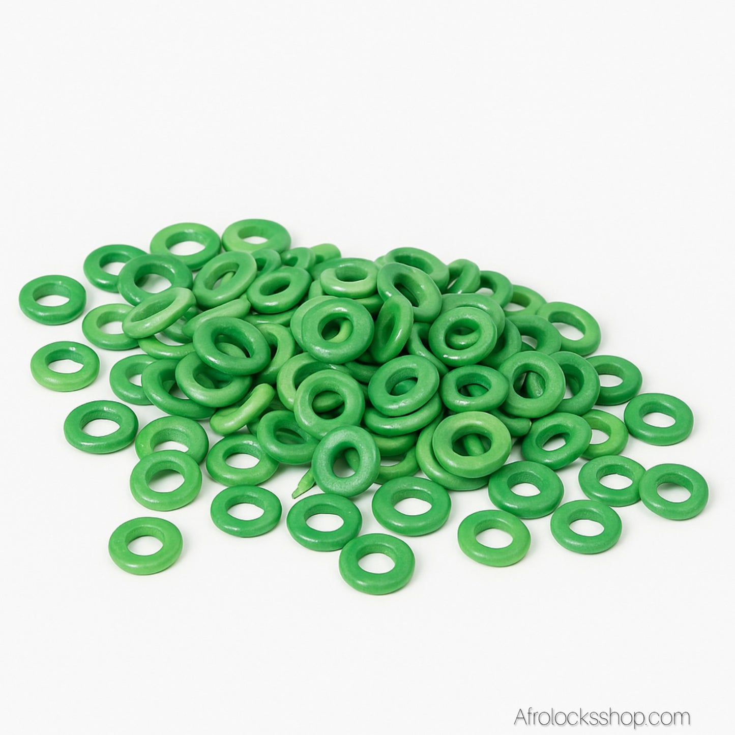 Lot 100 perles vertes anneau 14 mm (trou 7 mm) – DIY bijoux, locks & tresses 💚