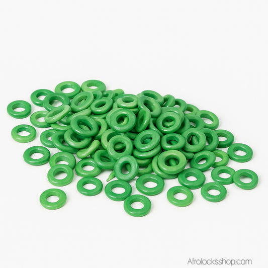Lot 100 perles vertes anneau 14 mm (trou 7 mm) – DIY bijoux, locks & tresses 💚