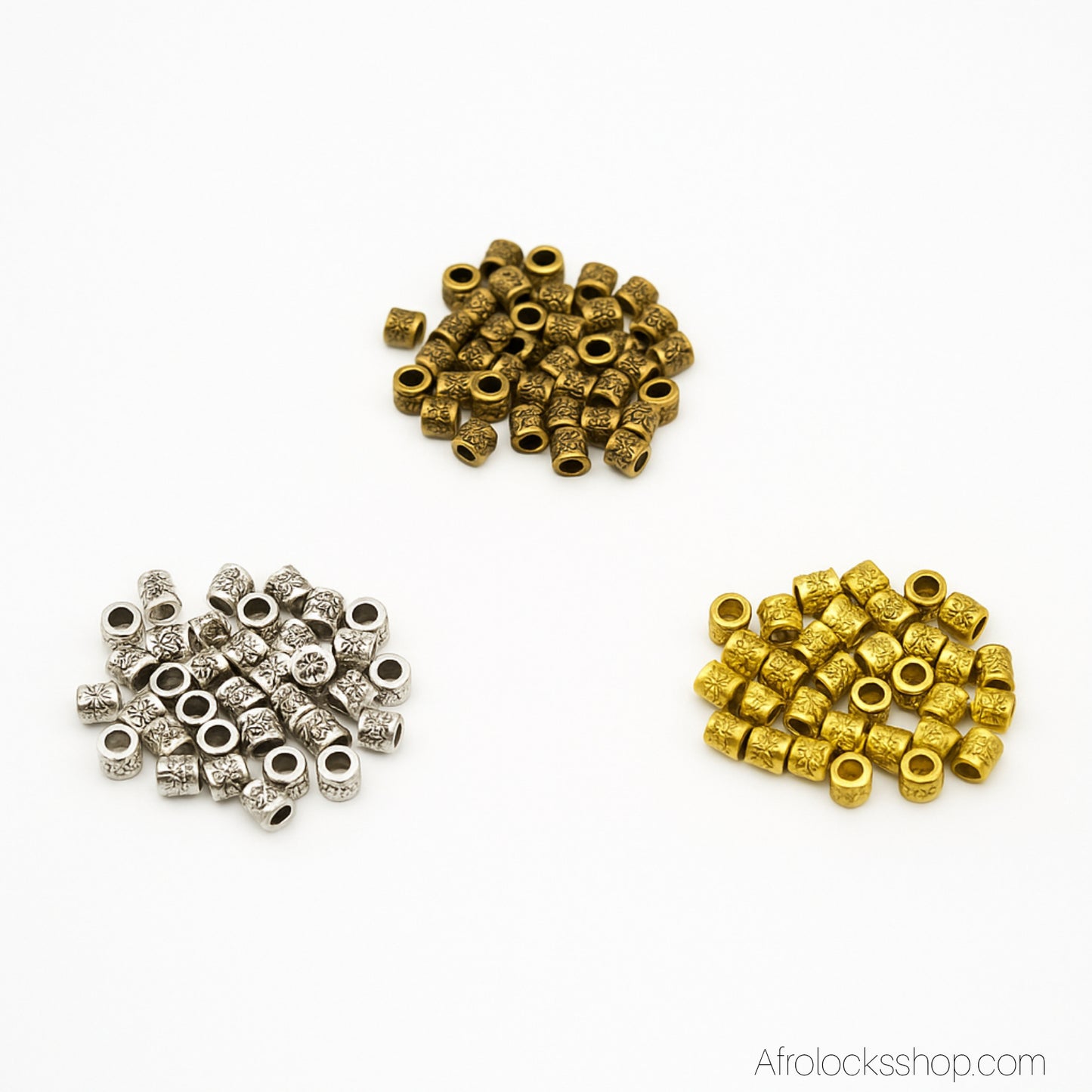 Lot 100 perles microlocks & sisterlocks – 4 mm (trou 2,2 mm) – or/bronze/argent