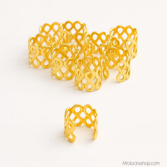 Set 50 bijoux de cheveux dorés – bagues tresses/locks & ear cuffs (5 modèles)