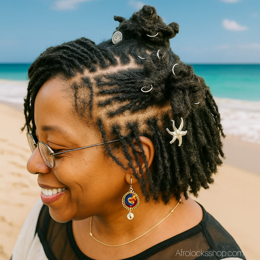 Lot 50 bijoux de cheveux métal – thème mer 🌊 (coquillages, étoiles, tortues, poissons) – Ø 10 mm ajustables