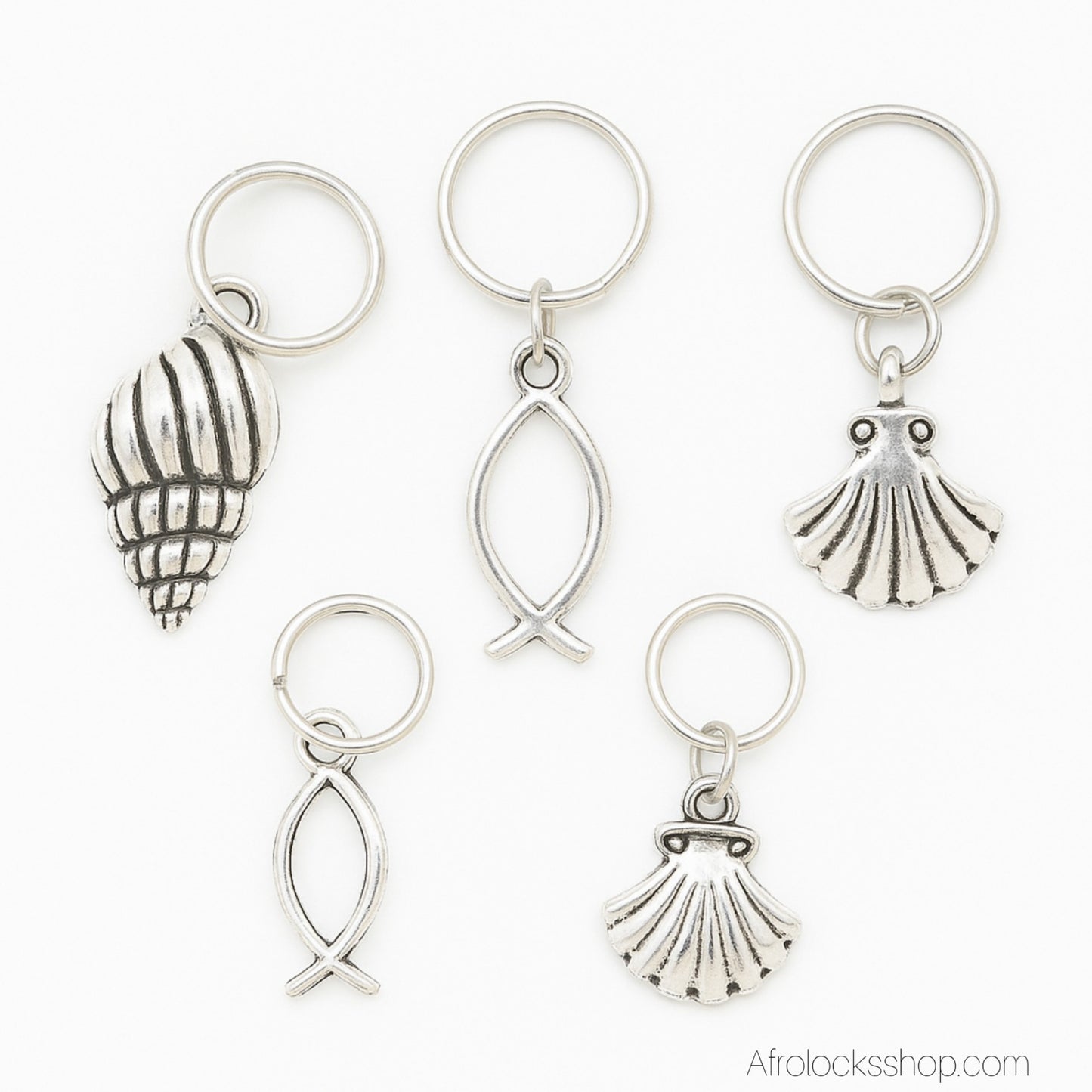 Lot 50 bijoux de cheveux métal – thème mer 🌊 (coquillages, étoiles, tortues, poissons) – Ø 10 mm ajustables