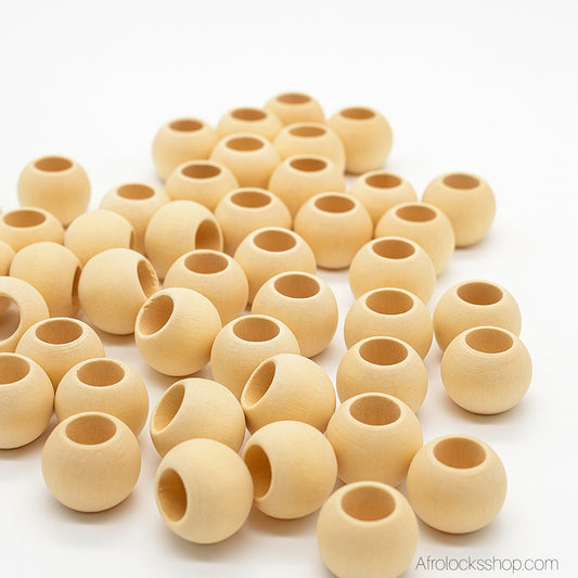 Lot 50 perles bois naturel Ø18 mm – trou XL 13 mm – spécial locks, macramé & DIY 🌿