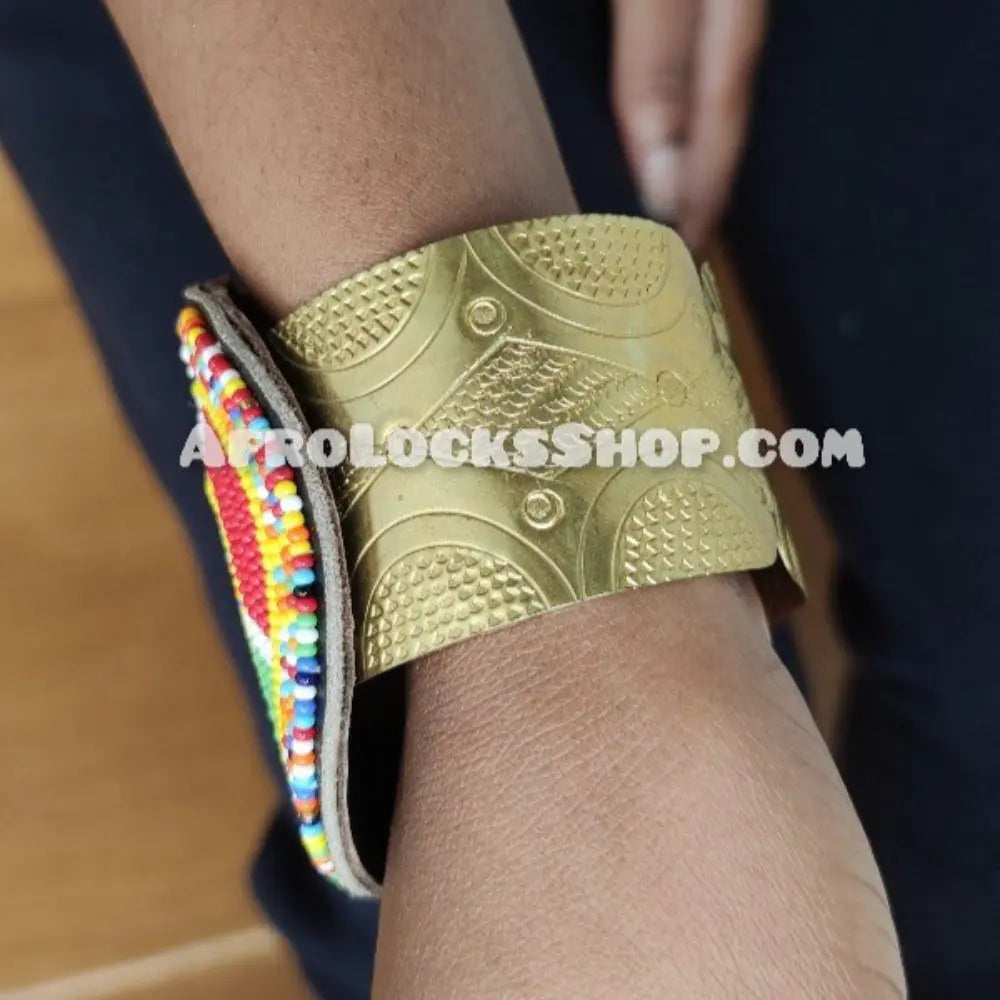Manchette_laiton_perles_ajustable_fabrication_artisanale_du_Kenya_couleurs_Maasai_3 - Afro Locks Shop