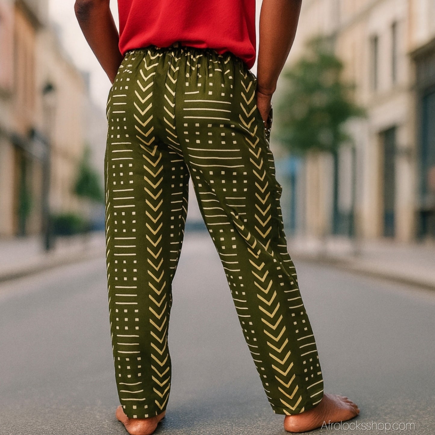 Pantalon wax unisexe « Baye Fall » – fait main au Sénégal (100% coton 🌍, poches, taille réglable)