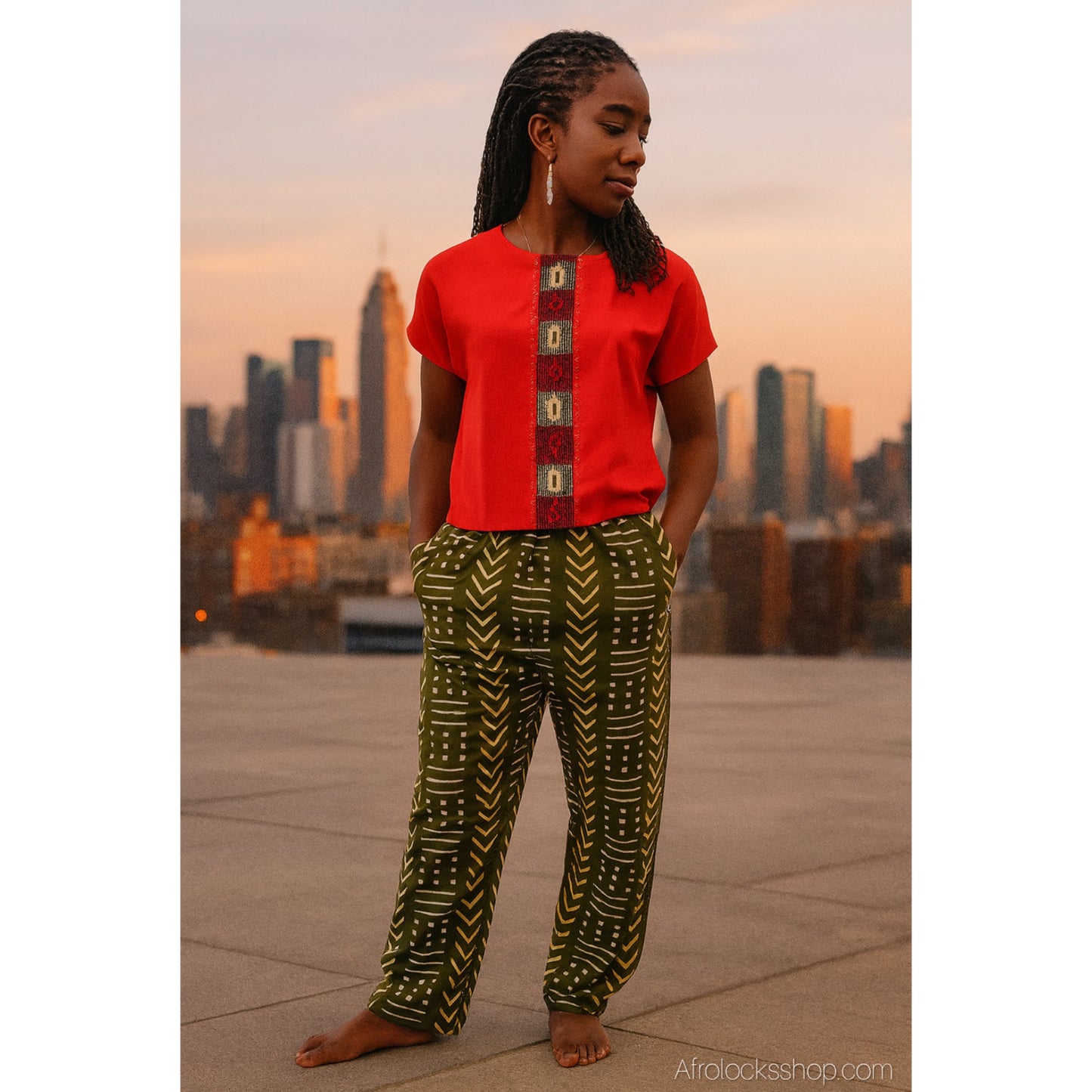 Pantalon wax unisexe « Baye Fall » – fait main au Sénégal (100% coton 🌍, poches, taille réglable)