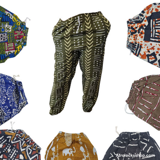 Pantalon wax unisexe « Baye Fall » – fait main au Sénégal (100% coton 🌍, poches, taille réglable)