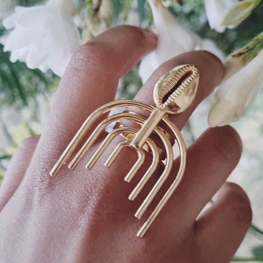 Parure afro en cuivre — Boucles 5 cm + bague réglable (4 styles)