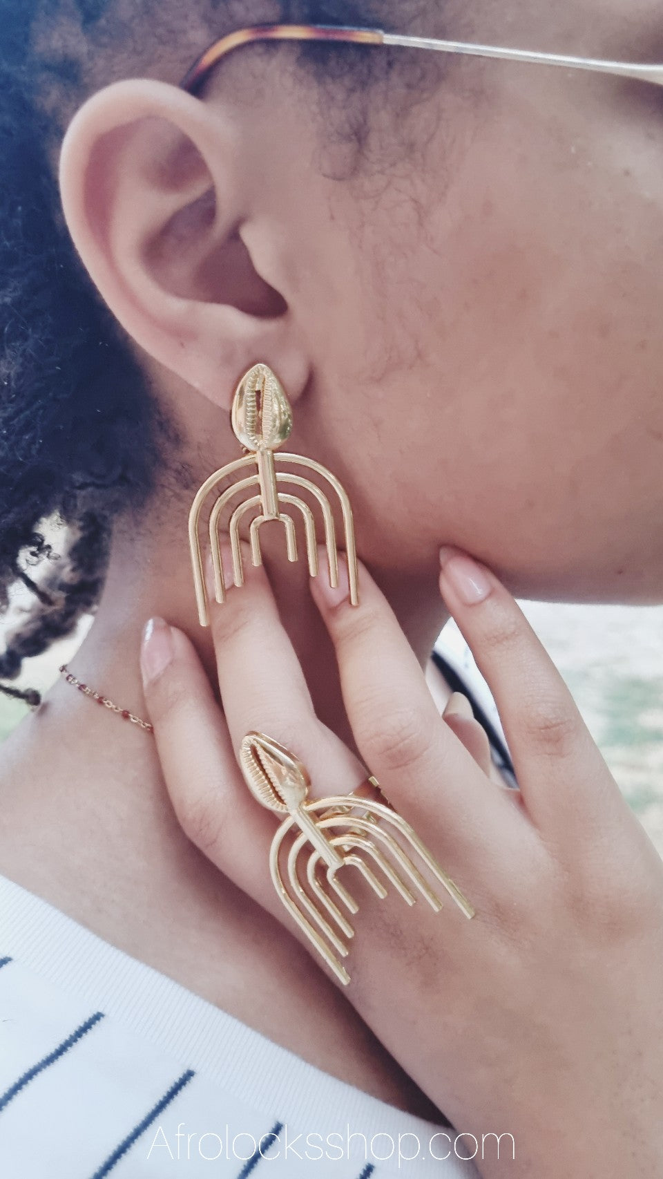 Parure afro en cuivre — Boucles 5 cm + bague réglable (4 styles)