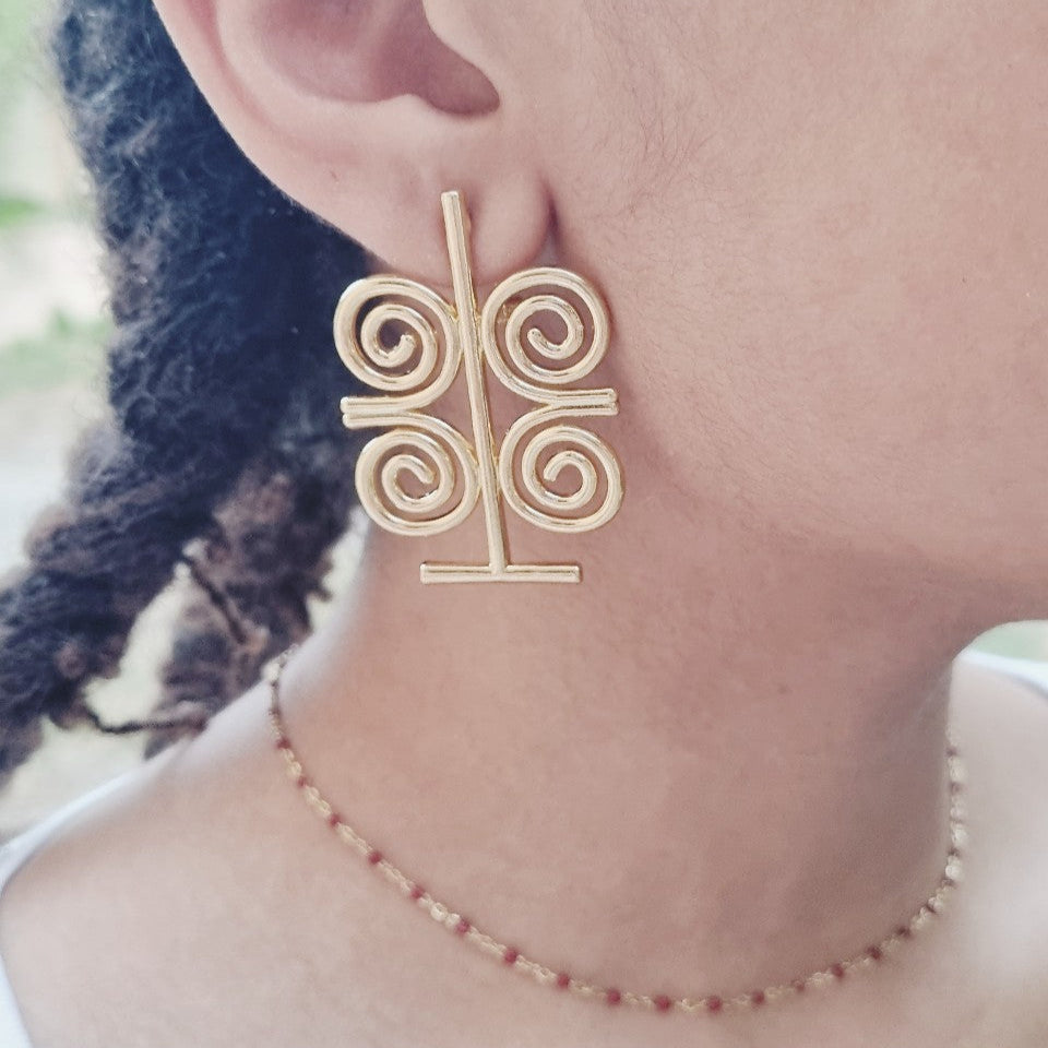 Parure afro en cuivre — Boucles 5 cm + bague réglable (4 styles)