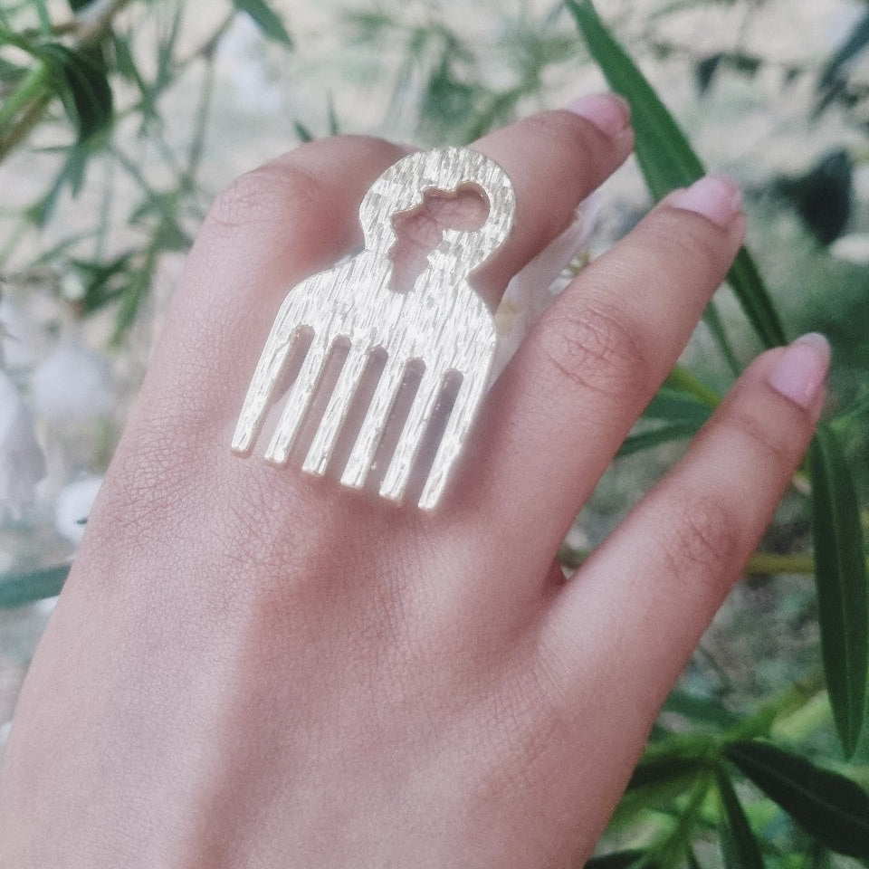 Parure afro en cuivre — Boucles 5 cm + bague réglable (4 styles)