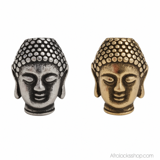 Perle Bouddha acier 316L – bijou de cheveux à l’unité (15×10 mm, trou 2 mm) | Sisterlocks & très fines locks